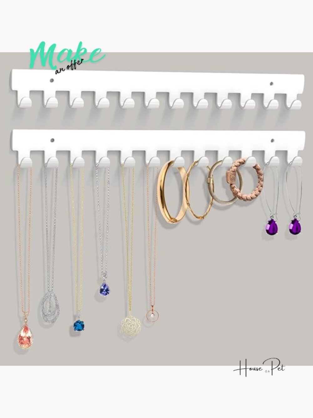 2 Pack Self-Adhesive Wall Mount Necklace Holder Jewelry Organizer Acrylic